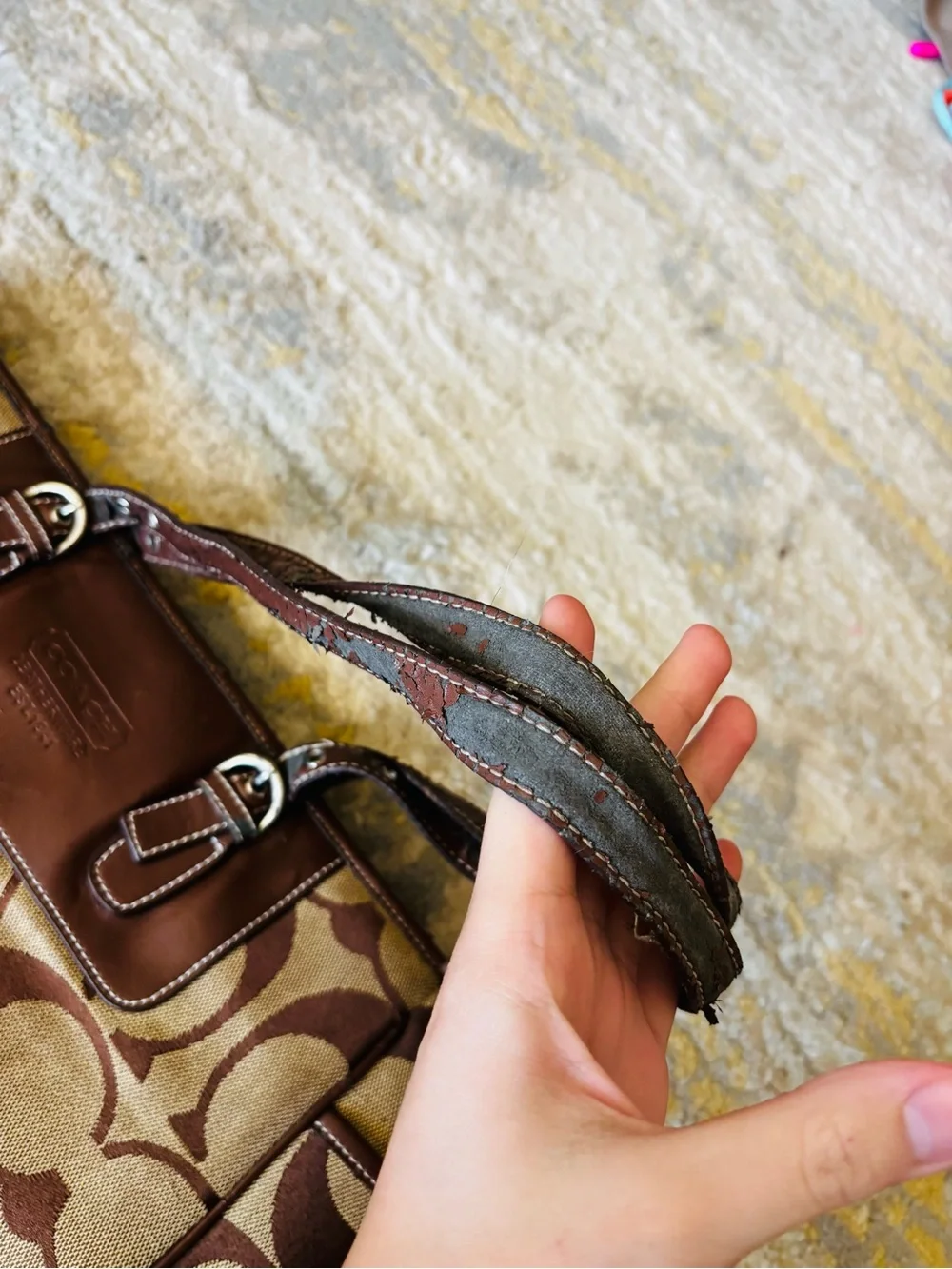 Coach Brown Signature Canvas Tote with Leather Trim